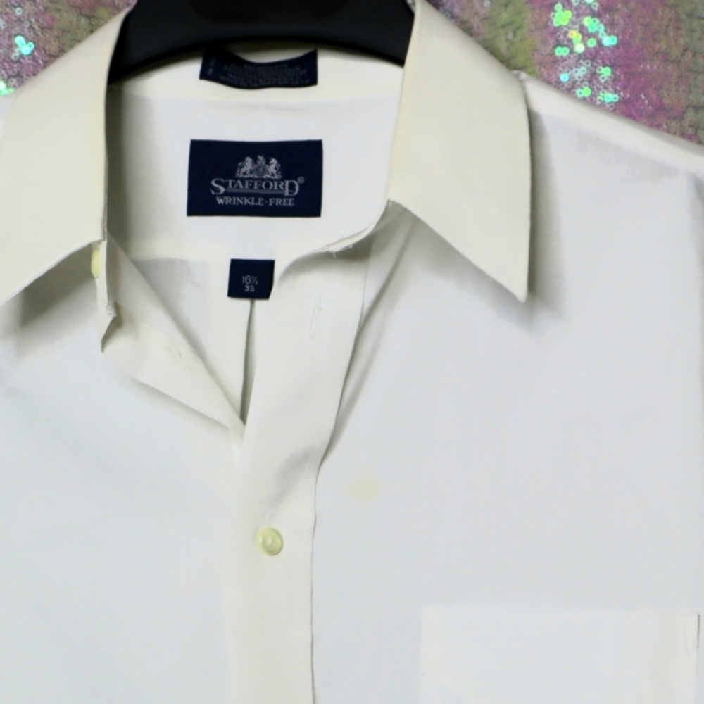 CREAM DRESS SHIRT 16.5/33 Stafford Ivory Formal Wedding Prom Holiday Office Work